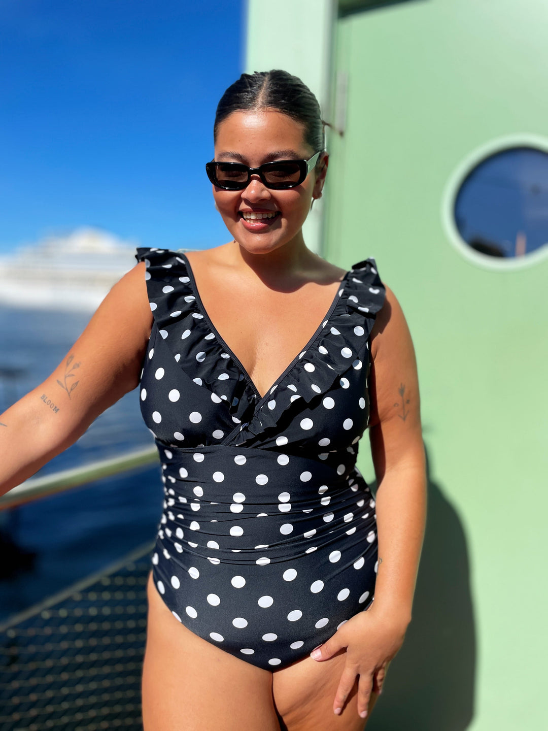 Cras Badedrakt Agnes badedrakt - black white dot