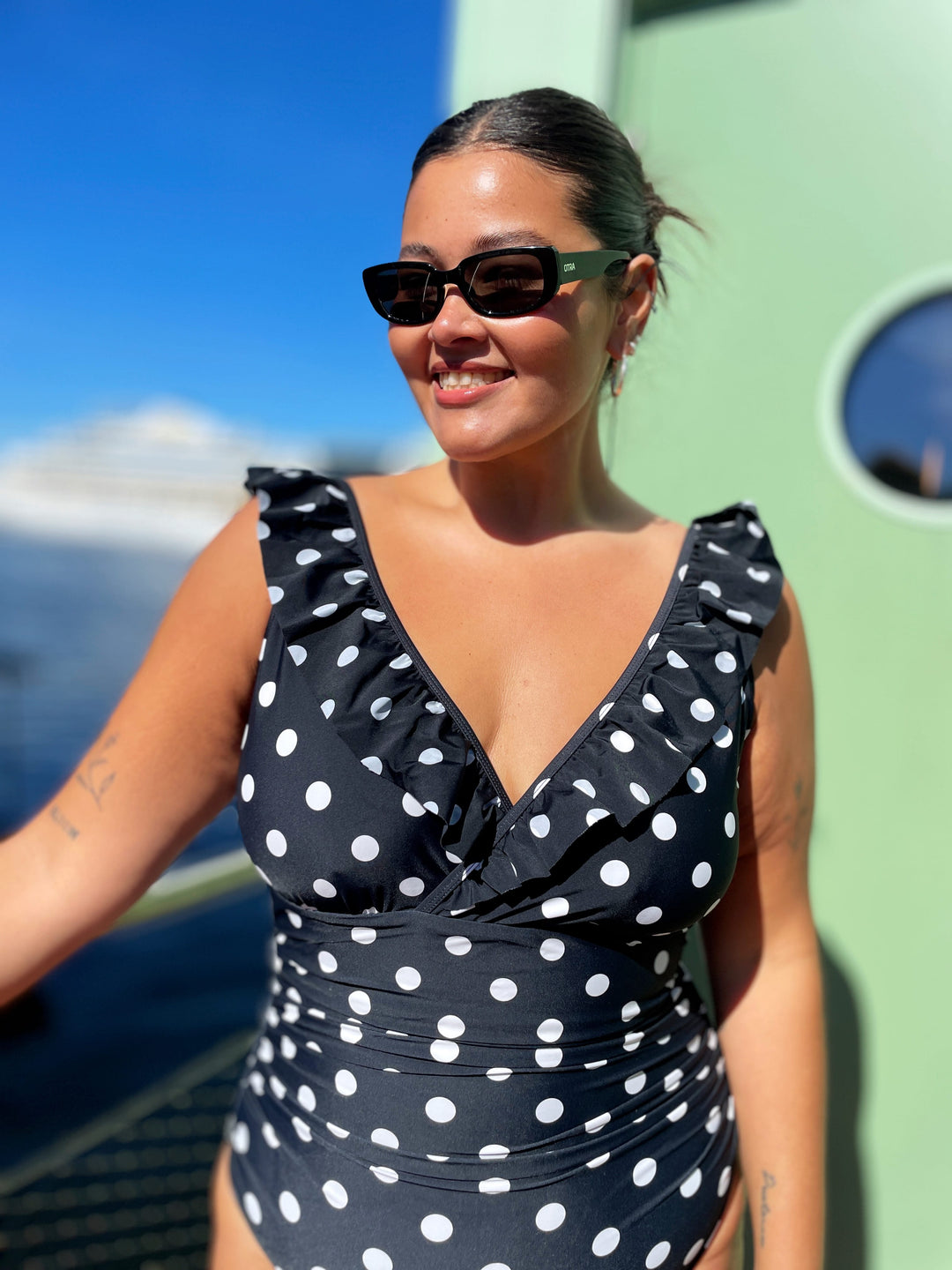 Cras Badedrakt Agnes badedrakt - black white dot
