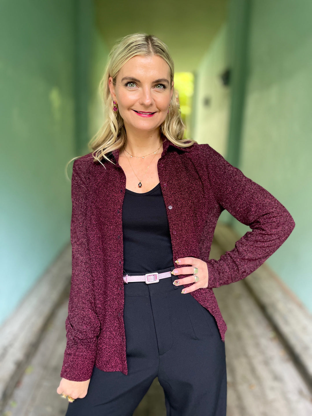 Dianas Vintage Bluser Liza shirt lurex - burgundy