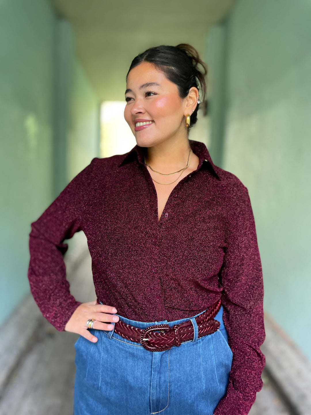 Dianas Vintage Bluser Liza shirt lurex - burgundy
