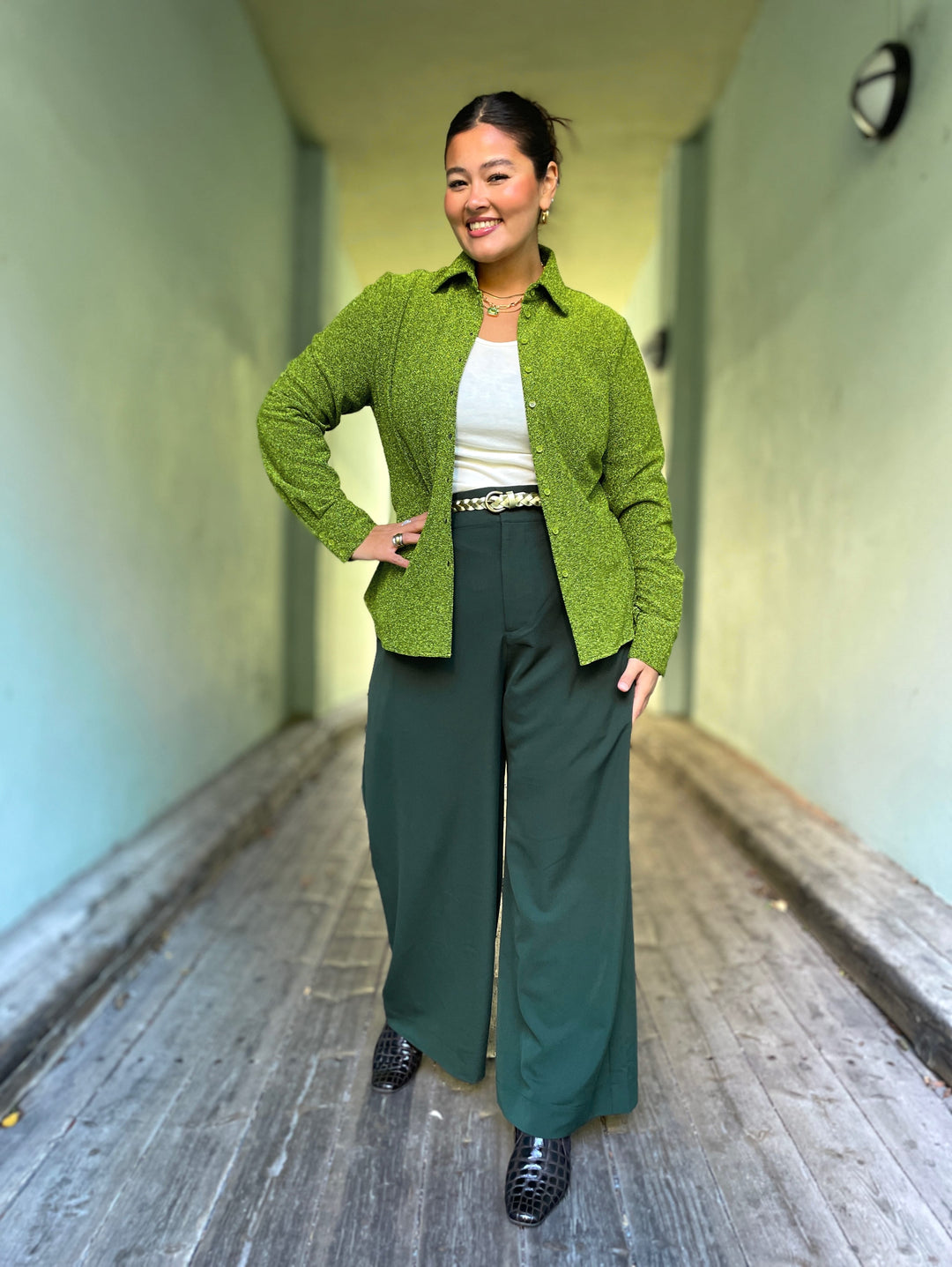 Dianas Vintage Bluser Liza shirt lurex - sparkly moss