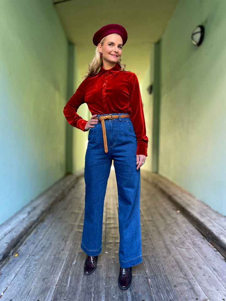 Dianas Vintage Bluser Liza shirt velvet - burnt orange