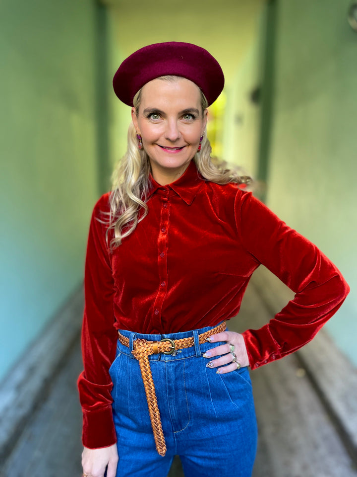 Dianas Vintage Bluser Liza shirt velvet - burnt orange