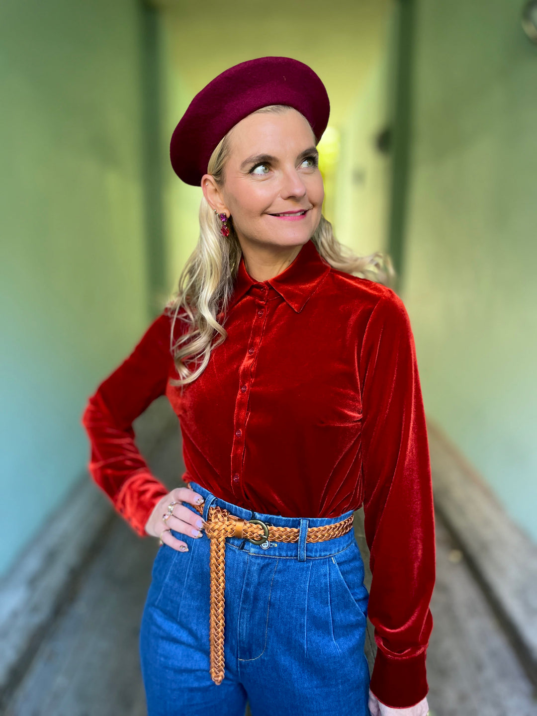 Dianas Vintage Bluser Liza shirt velvet - burnt orange