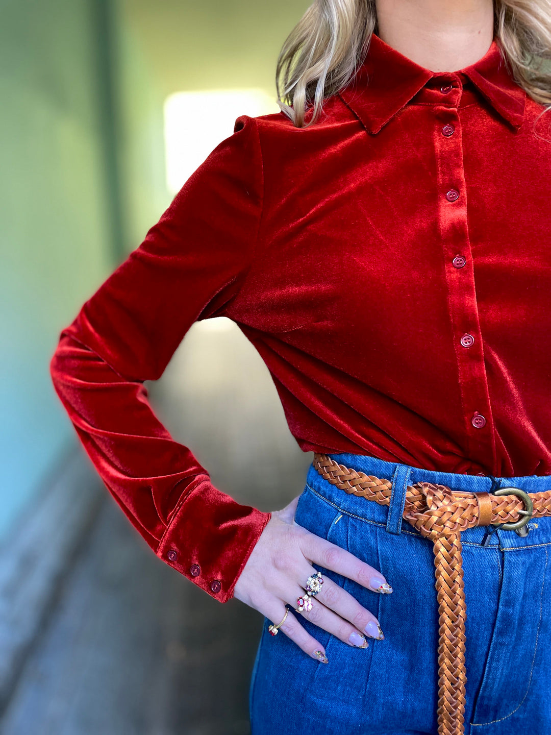 Dianas Vintage Bluser Liza shirt velvet - burnt orange