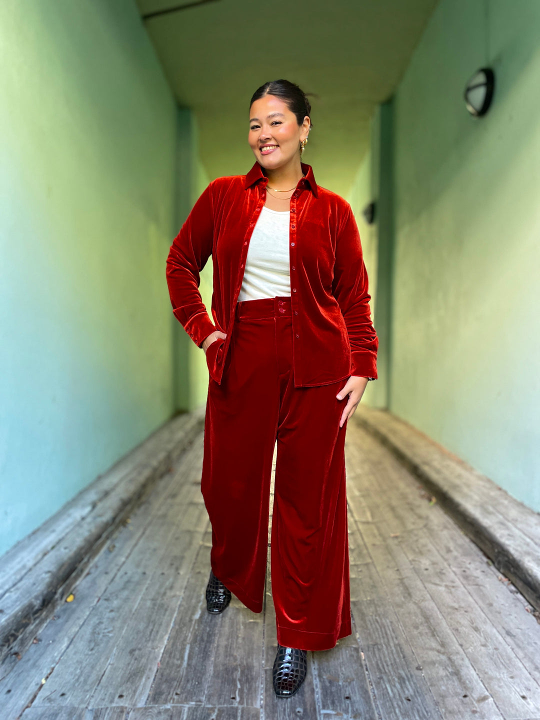 Dianas Vintage Bluser Liza shirt velvet - burnt orange