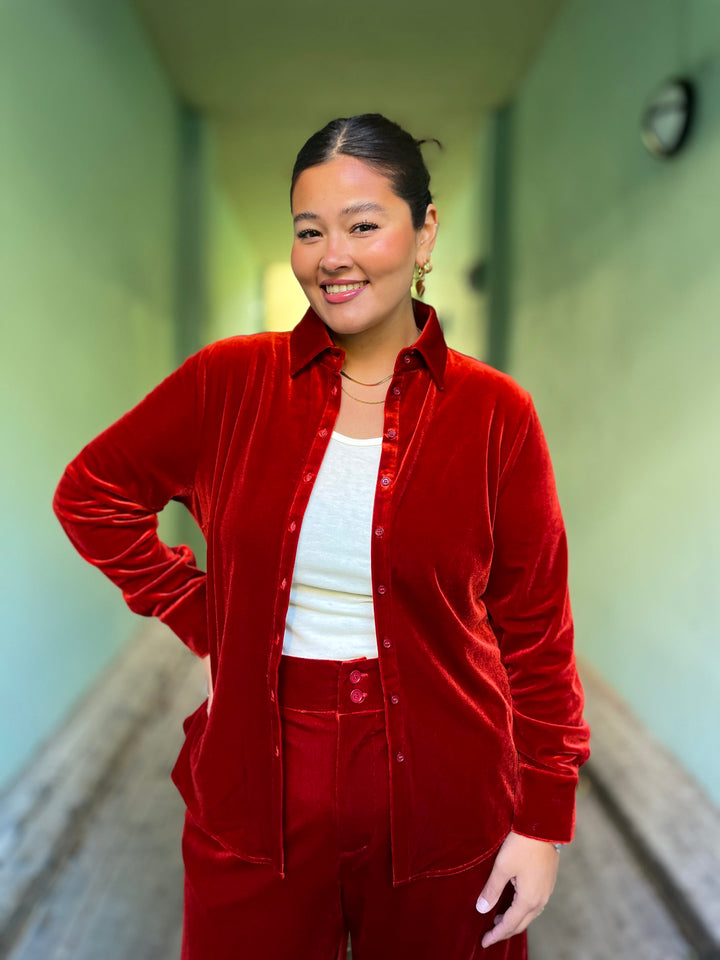 Dianas Vintage Bluser Liza shirt velvet - burnt orange