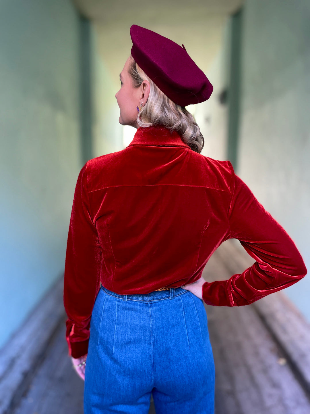 Dianas Vintage Bluser Liza shirt velvet - burnt orange