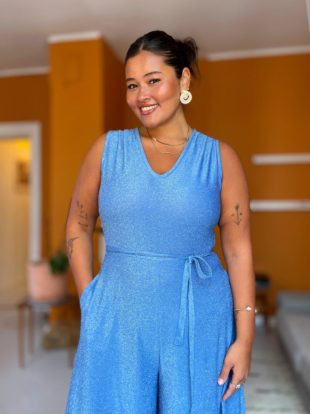 Dianas Vintage buksedresser Jolly Jumpsuit lurex - lys blå