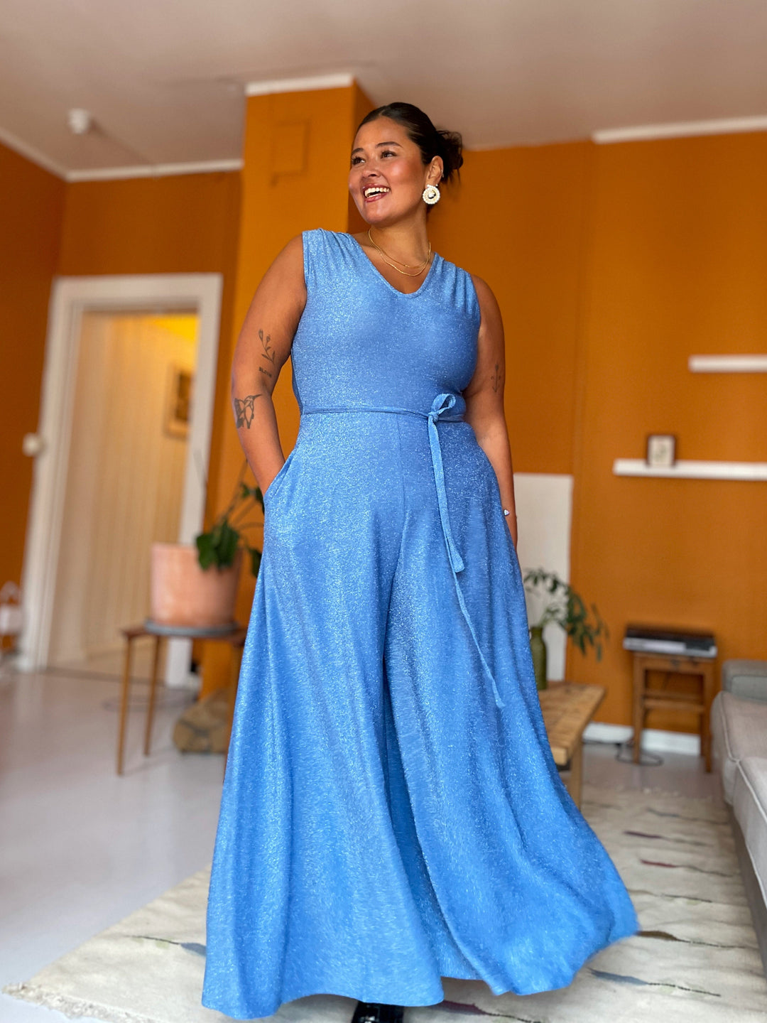 Dianas Vintage buksedresser Jolly Jumpsuit lurex - lys blå