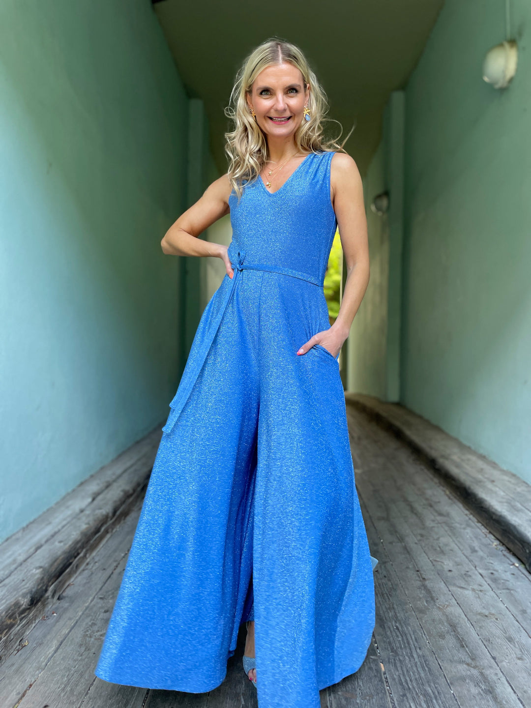 Dianas Vintage buksedresser Jolly Jumpsuit lurex - lys blå