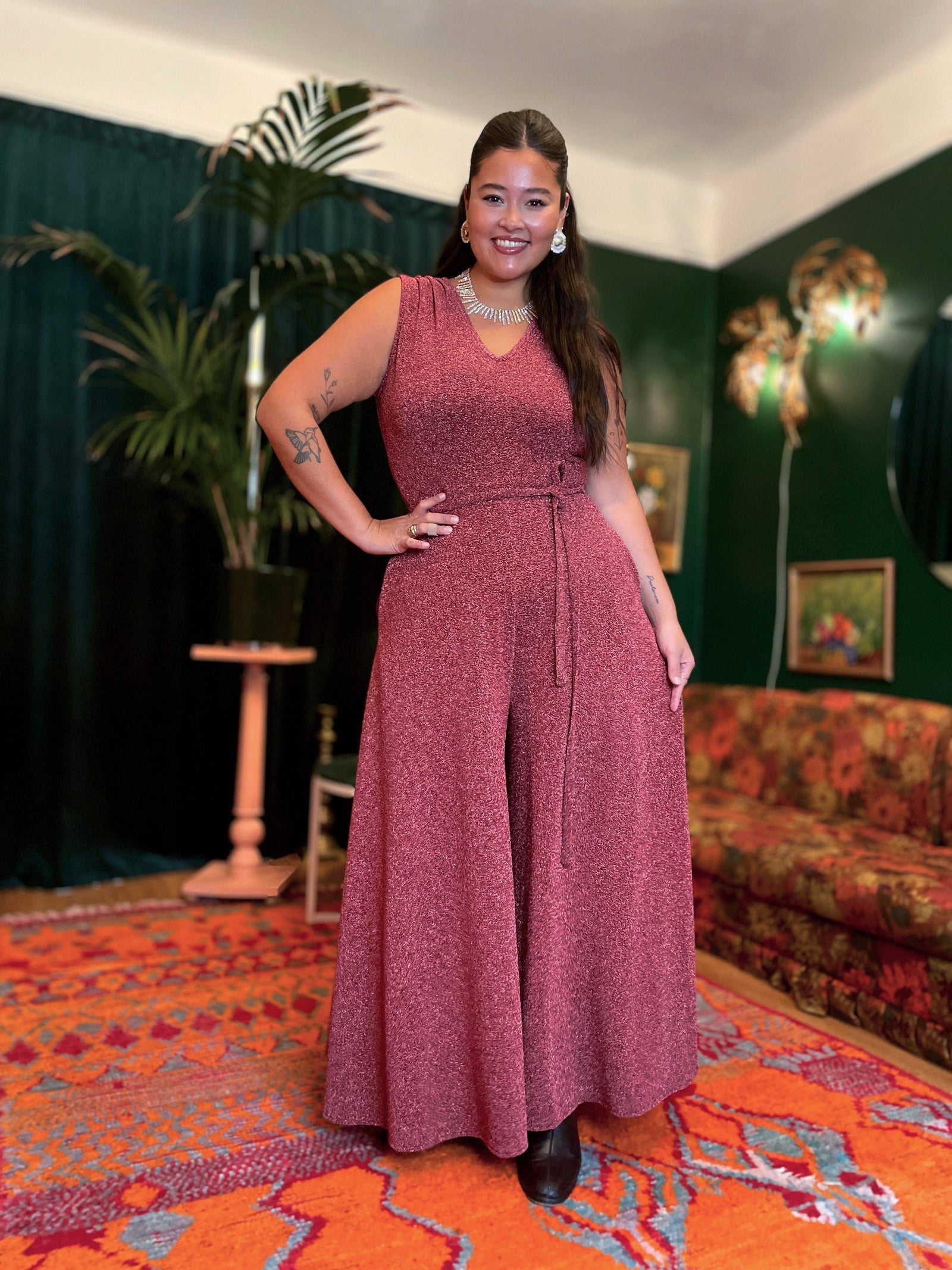 Dianas Vintage buksedresser Jolly Jumpsuit lurex - rosa