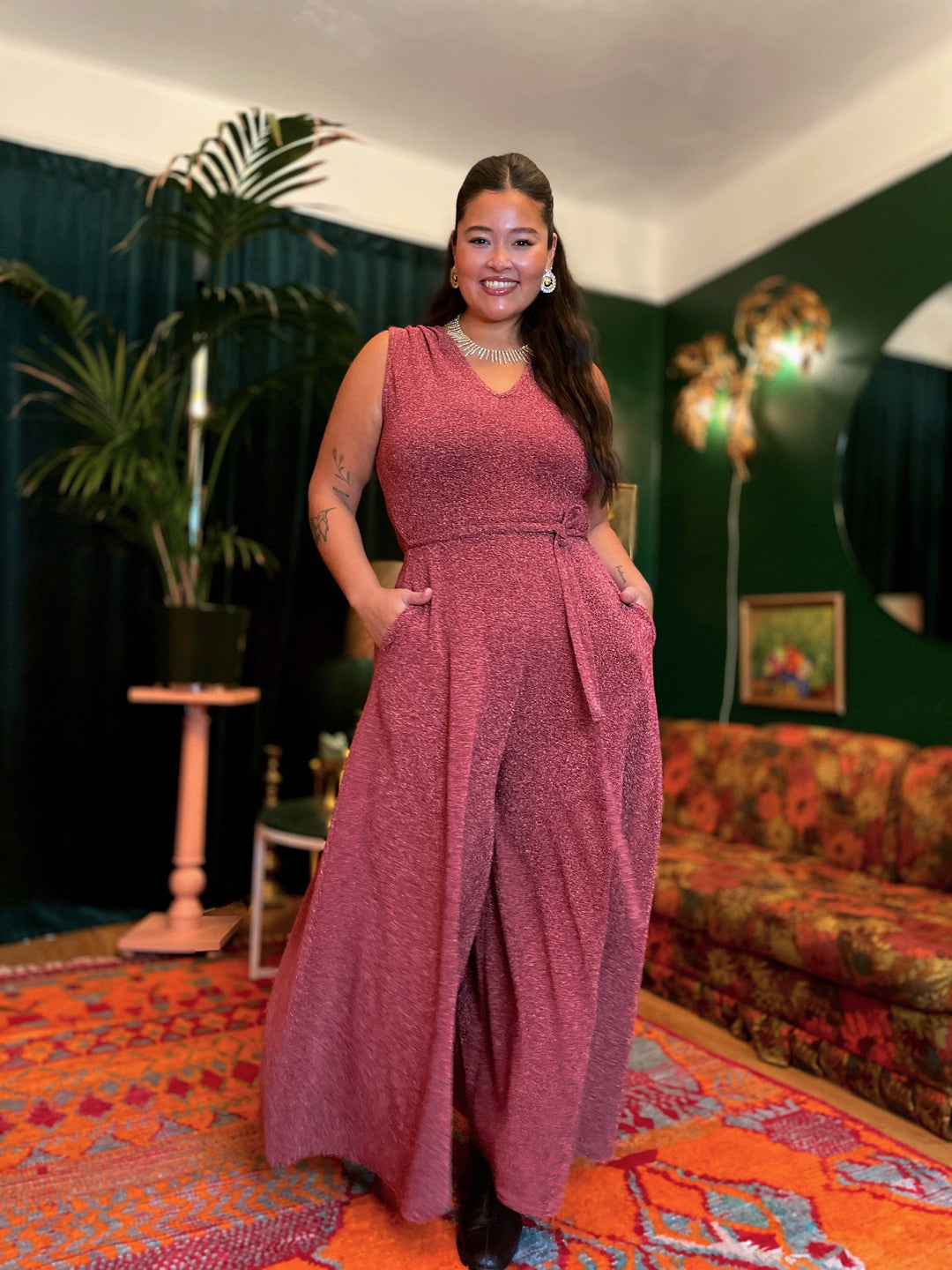 Dianas Vintage buksedresser Jolly Jumpsuit lurex - rosa