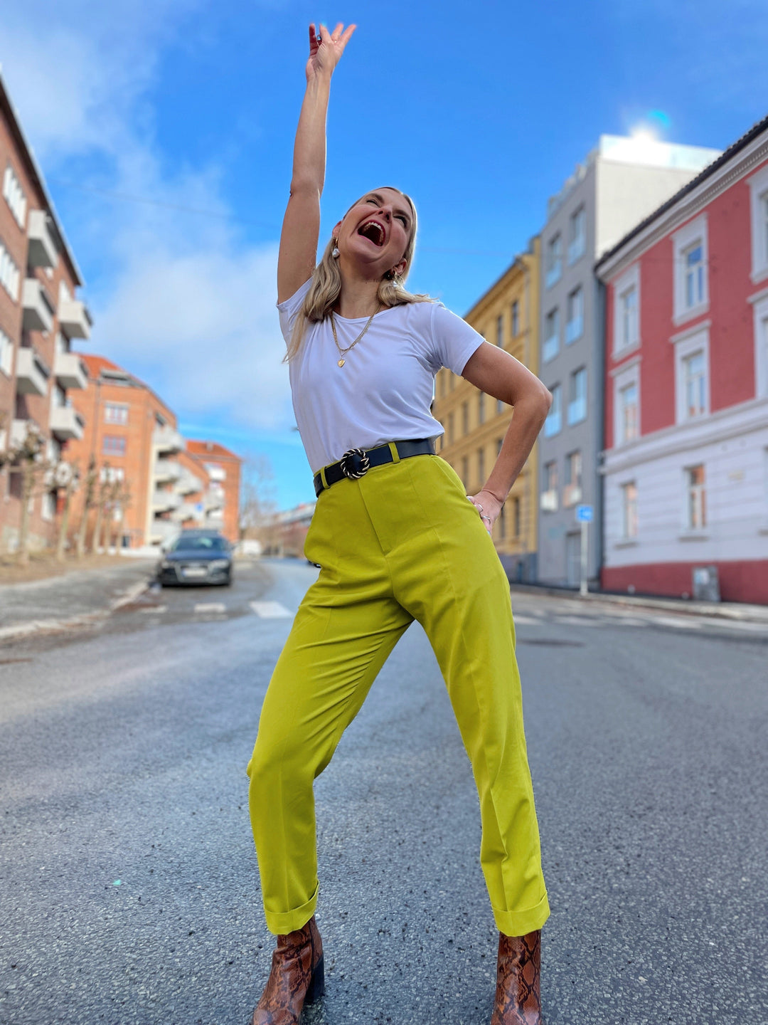 Dianas Vintage bukser Frida Pants med gylf - bukse med høyt liv - lime