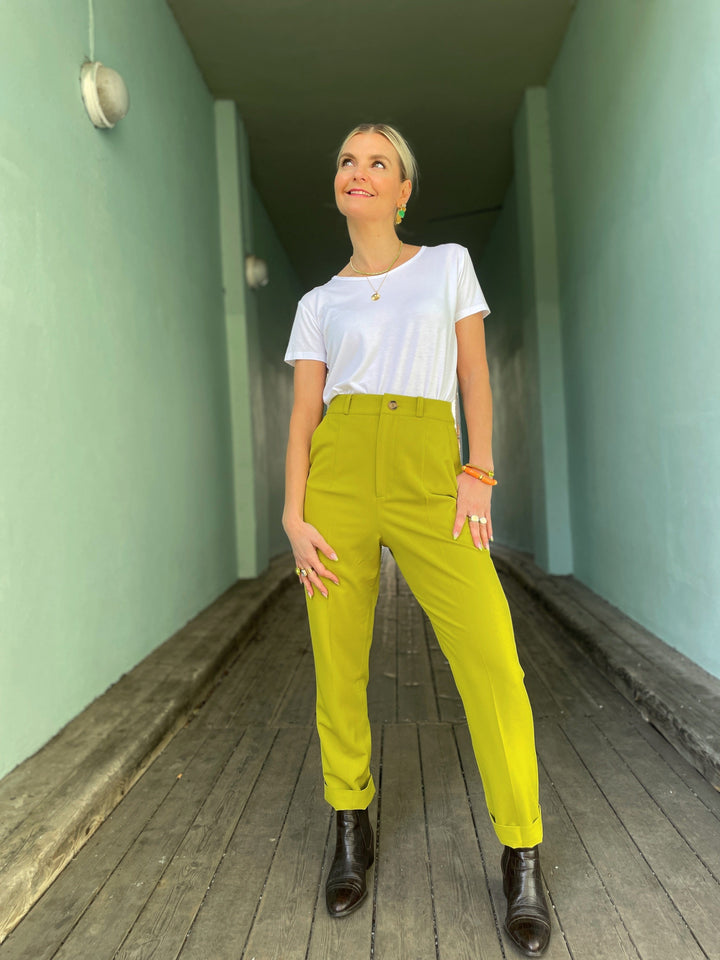 Dianas Vintage bukser Frida Pants med gylf - bukse med høyt liv - lime