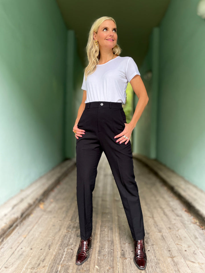 Dianas Vintage bukser Frida Pants med gylf - bukse med høyt liv - svart