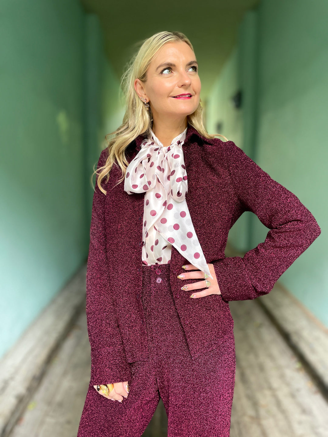 Dianas Vintage bukser Hepburn pants lurex -burgundy