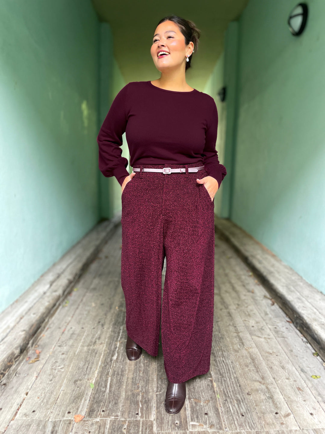 Dianas Vintage bukser Hepburn pants lurex -burgundy