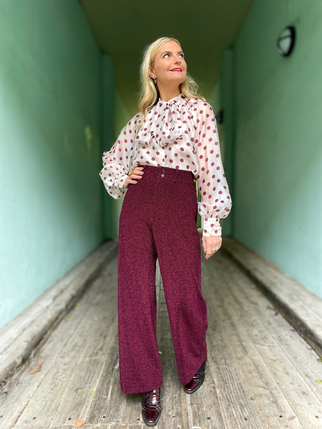 Dianas Vintage bukser Hepburn pants lurex -burgundy