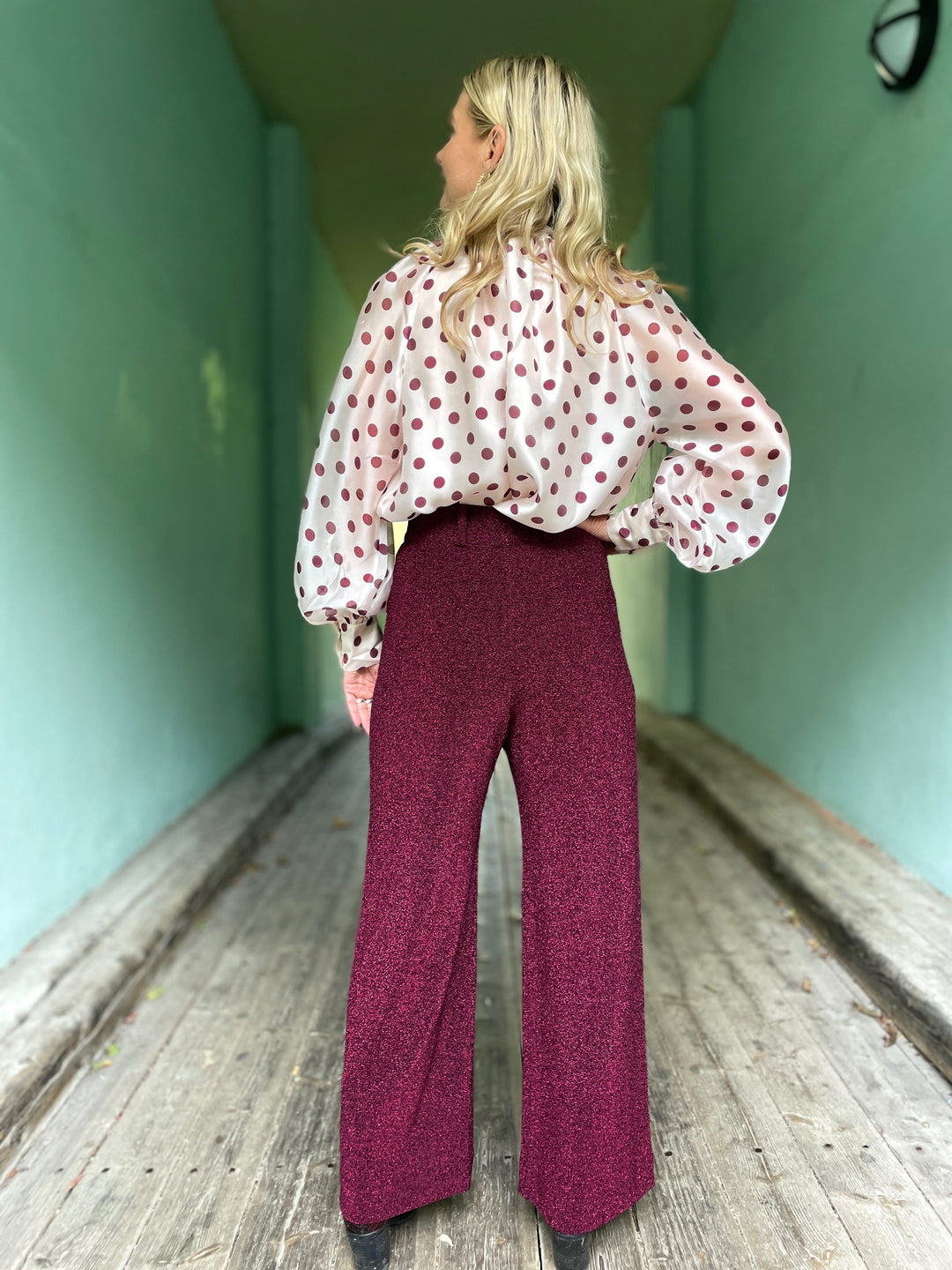 Dianas Vintage bukser Hepburn pants lurex -burgundy