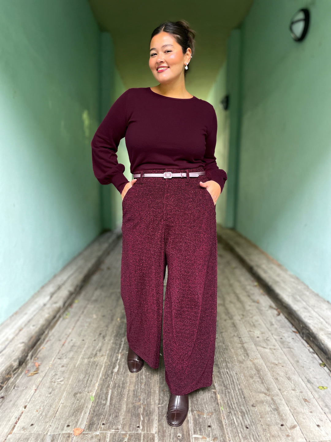 Dianas Vintage bukser Hepburn pants lurex -burgundy