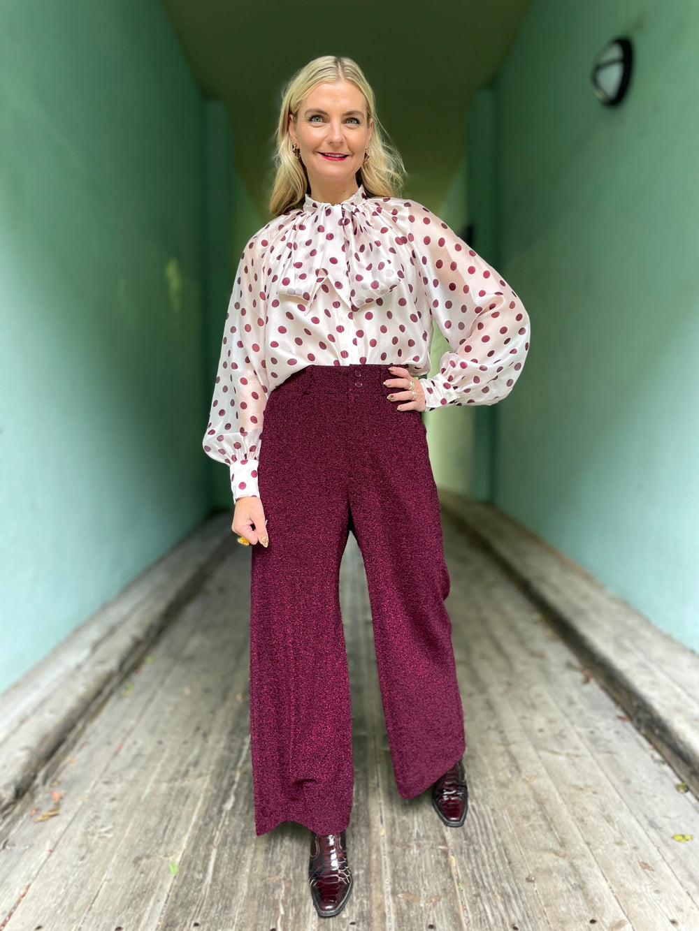 Dianas Vintage bukser Hepburn pants lurex -burgundy