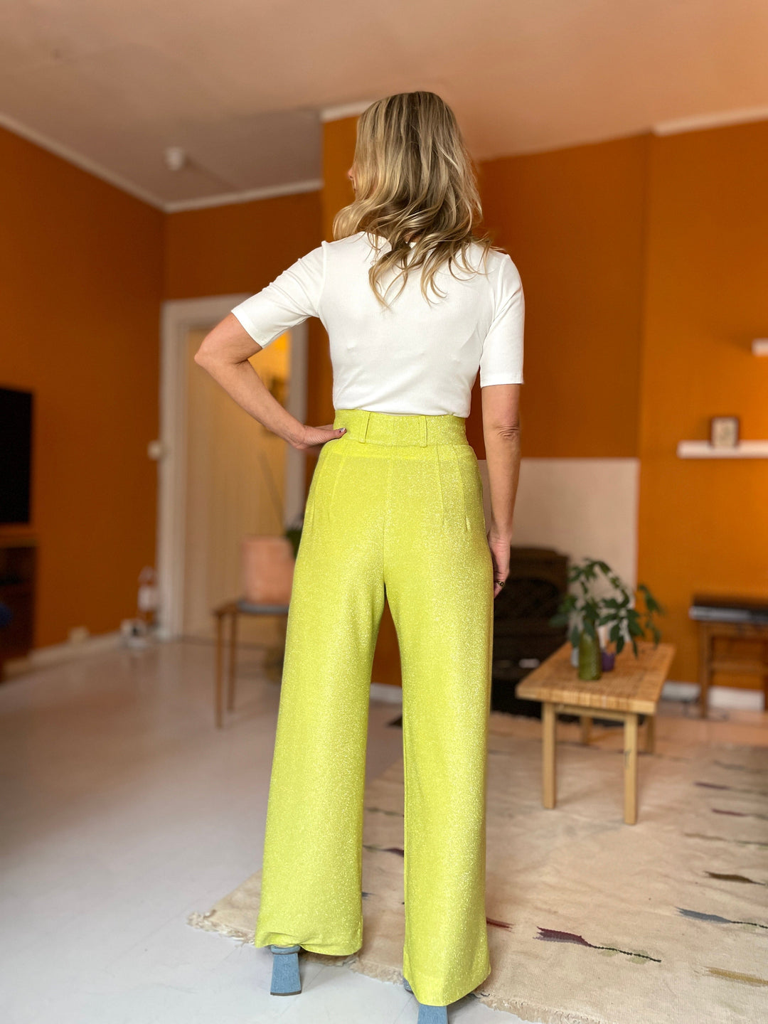 Dianas Vintage bukser Hepburn pants lurex - lemon