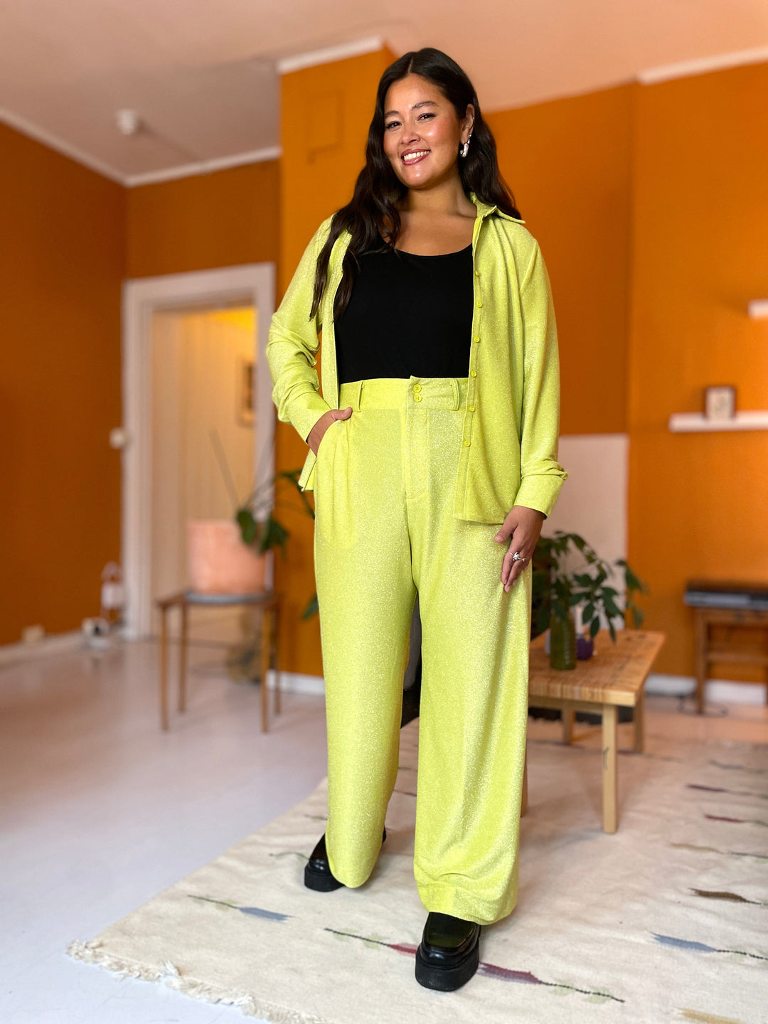 Dianas Vintage bukser Hepburn pants lurex - lemon