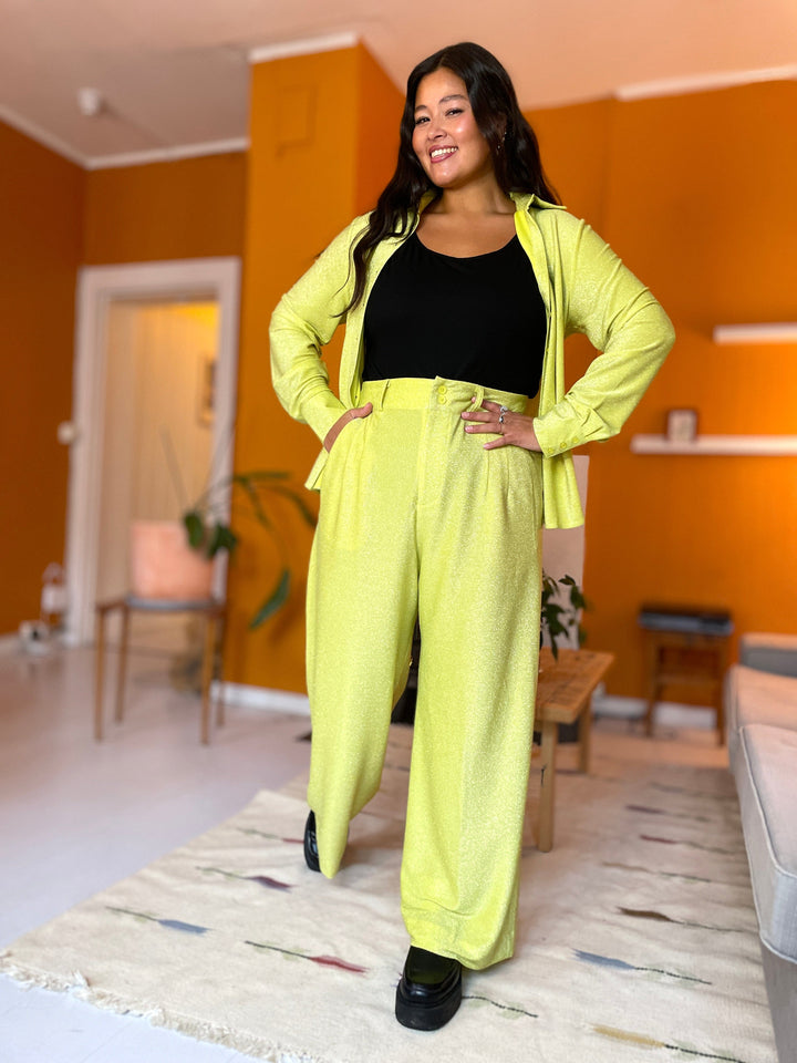 Dianas Vintage bukser Hepburn pants lurex - lemon