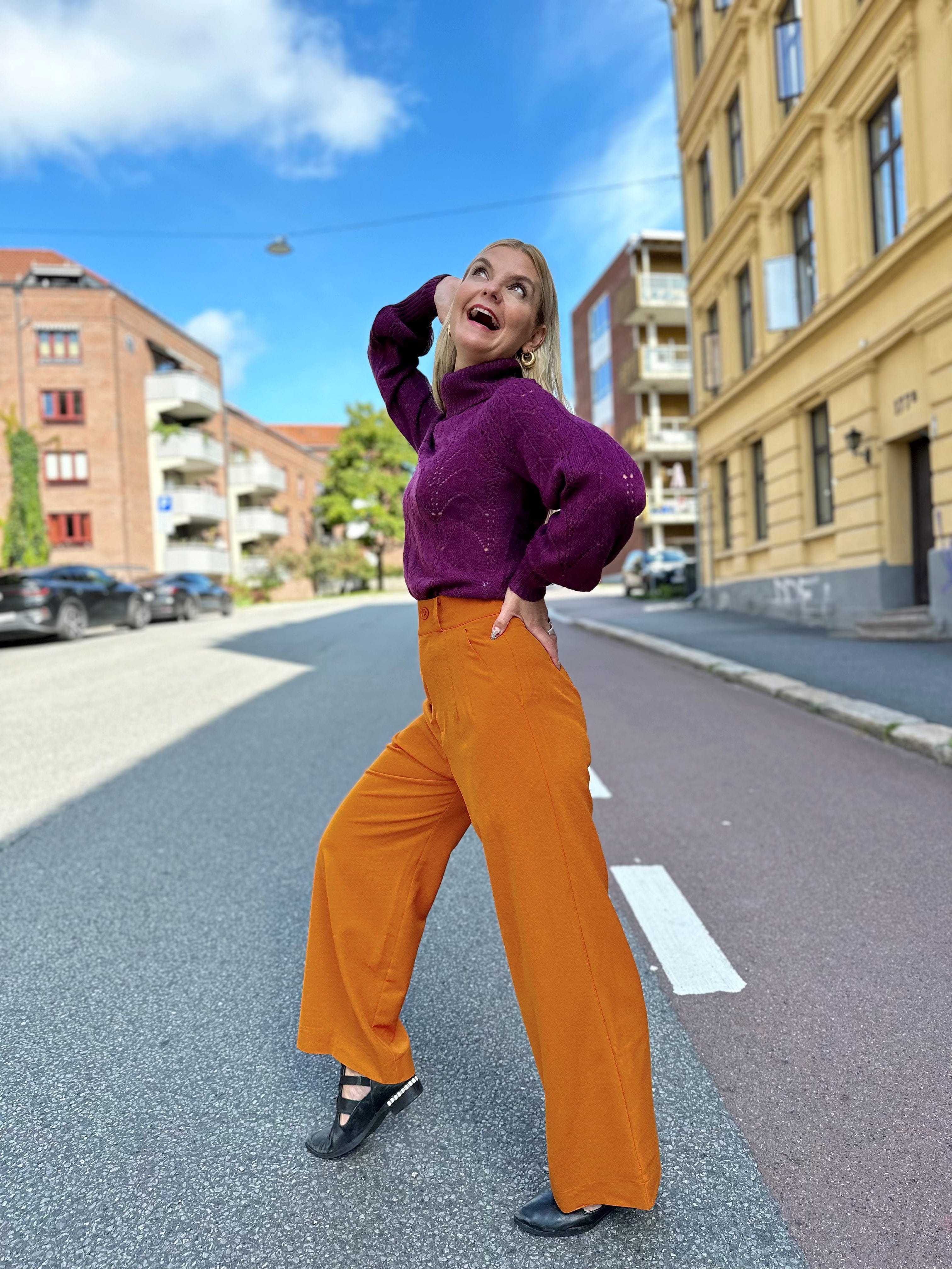 Dianas Vintage bukser Hepburn Pants med gylf - bukse med høyt liv - brent oransje