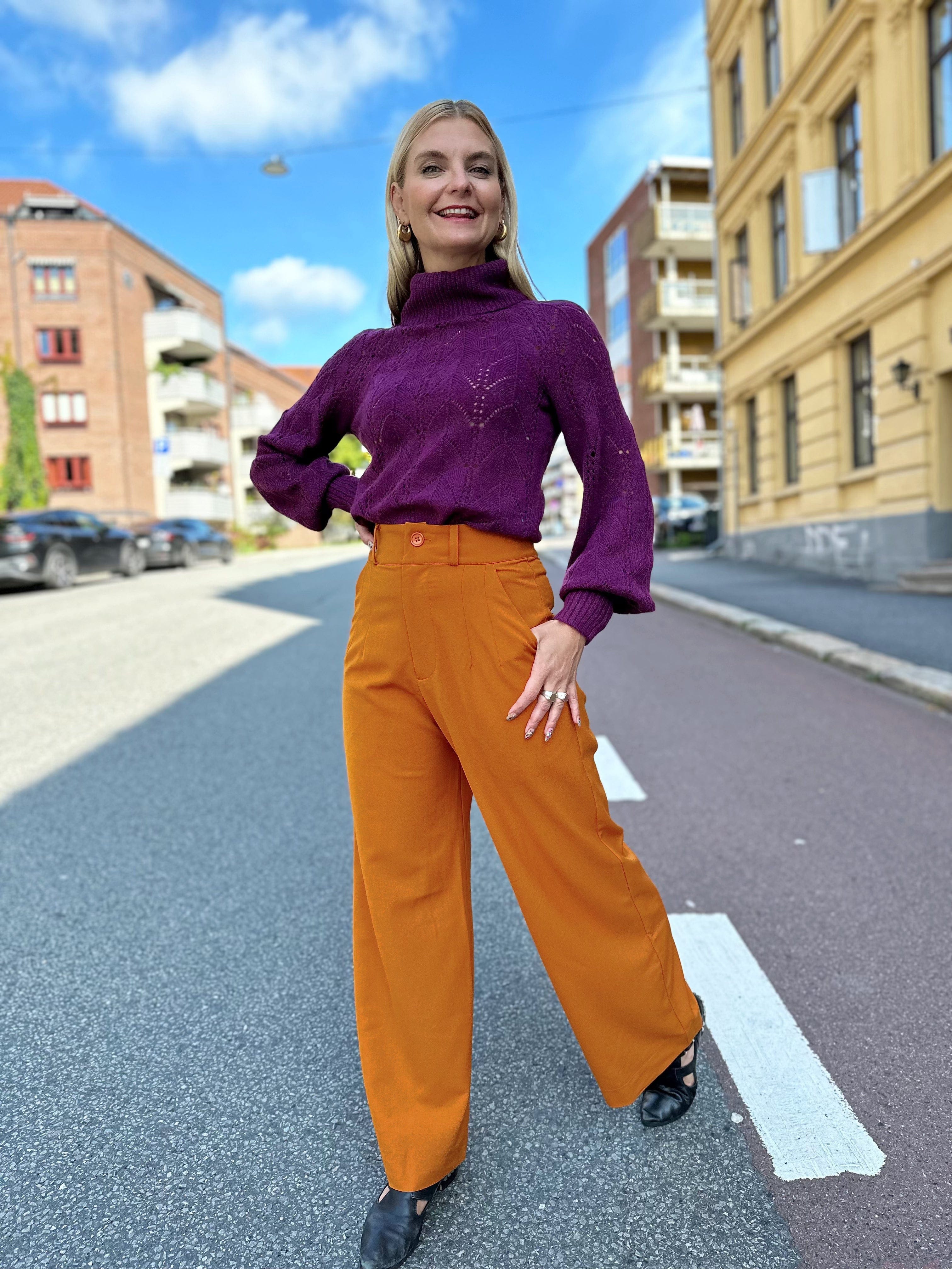 Dianas Vintage bukser Hepburn Pants med gylf - bukse med høyt liv - brent oransje