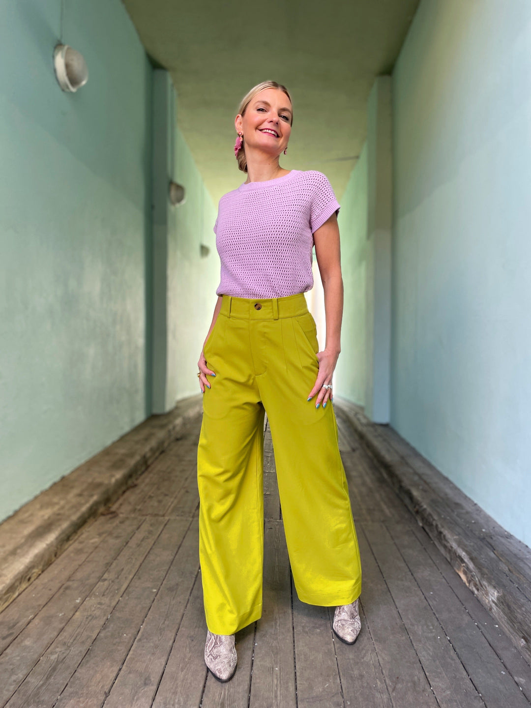 Dianas Vintage bukser Hepburn Pants med gylf - bukse med høyt liv - lime