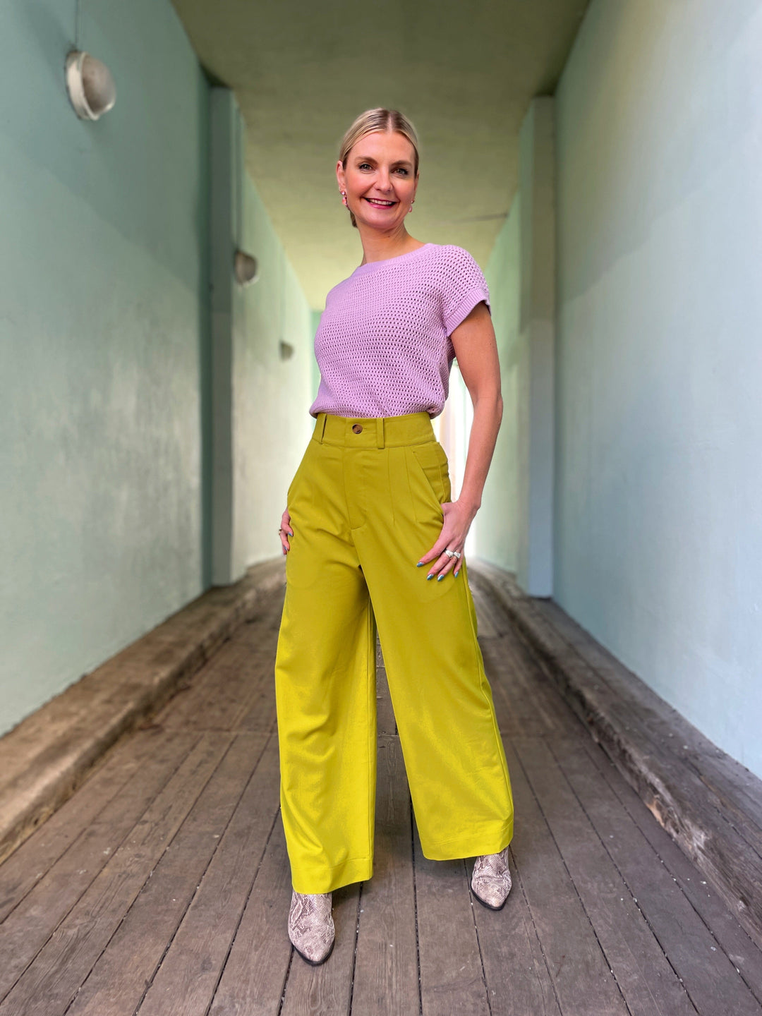 Dianas Vintage bukser Hepburn Pants med gylf - bukse med høyt liv - lime