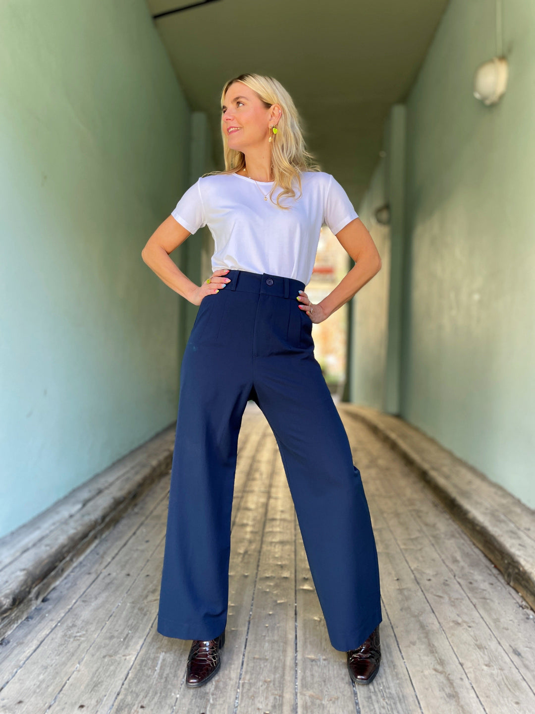 Dianas Vintage bukser Hepburn Pants med gylf - bukse med høyt liv - mørk blå