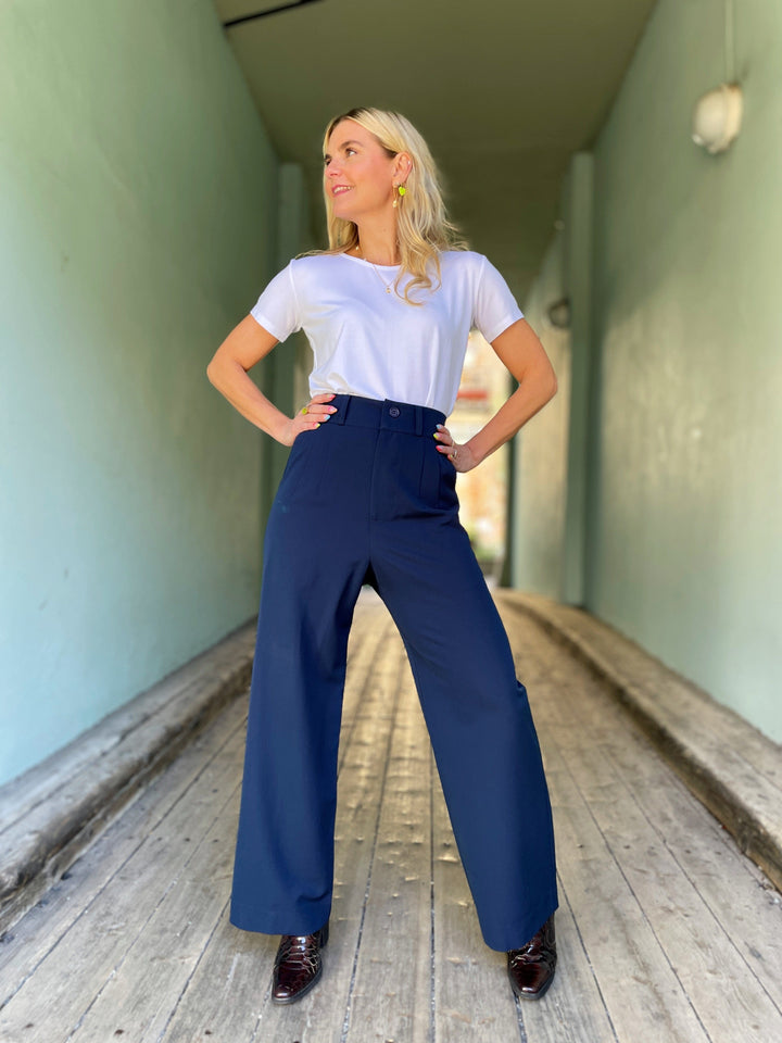 Dianas Vintage bukser Hepburn Pants med gylf - bukse med høyt liv - mørk blå