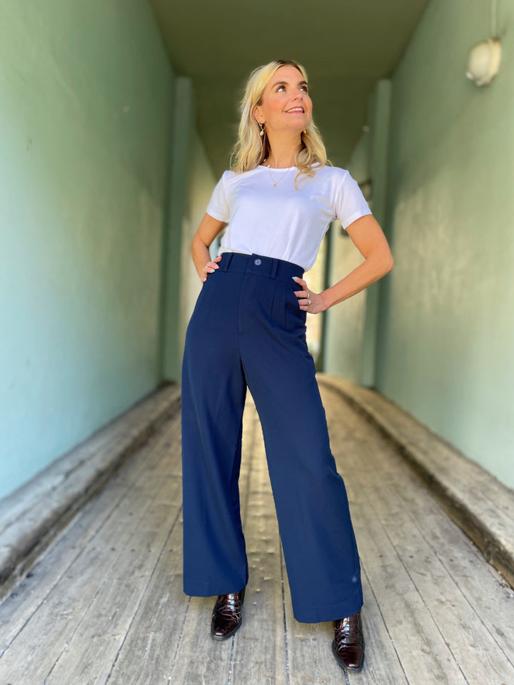 Dianas Vintage bukser Hepburn Pants med gylf - bukse med høyt liv - mørk blå