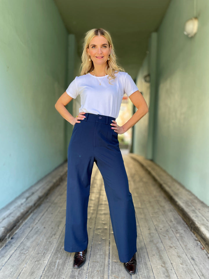 Dianas Vintage bukser Hepburn Pants med gylf - bukse med høyt liv - mørk blå