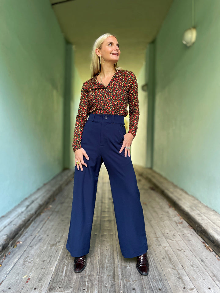 Dianas Vintage bukser Hepburn Pants med gylf - bukse med høyt liv - mørk blå