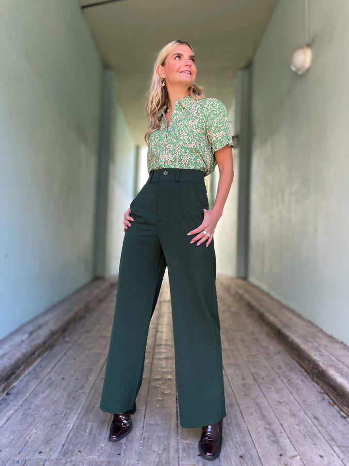 Dianas Vintage bukser Hepburn Pants med gylf - bukse med høyt liv - mørk grønn