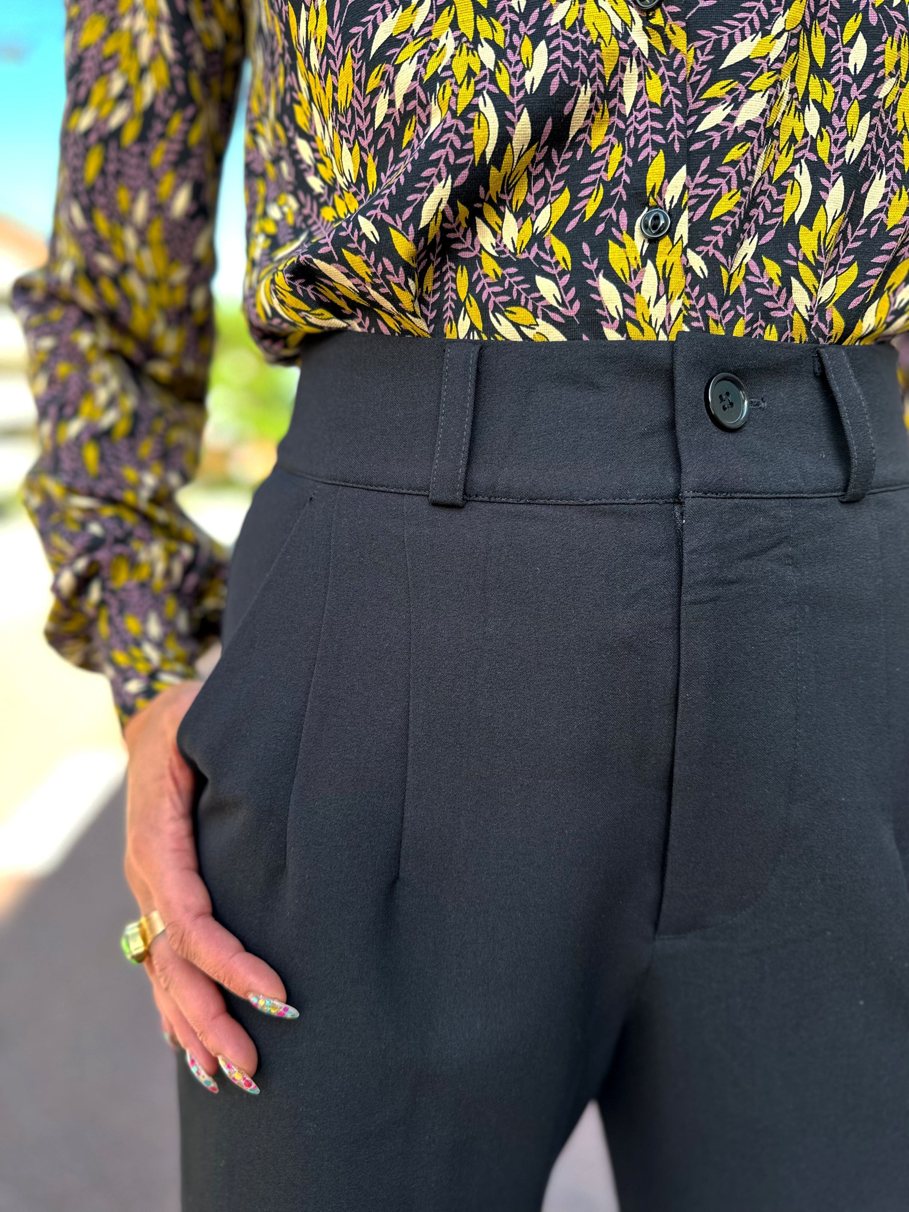 Dianas Vintage bukser Hepburn Pants med gylf - bukse med høyt liv - svart