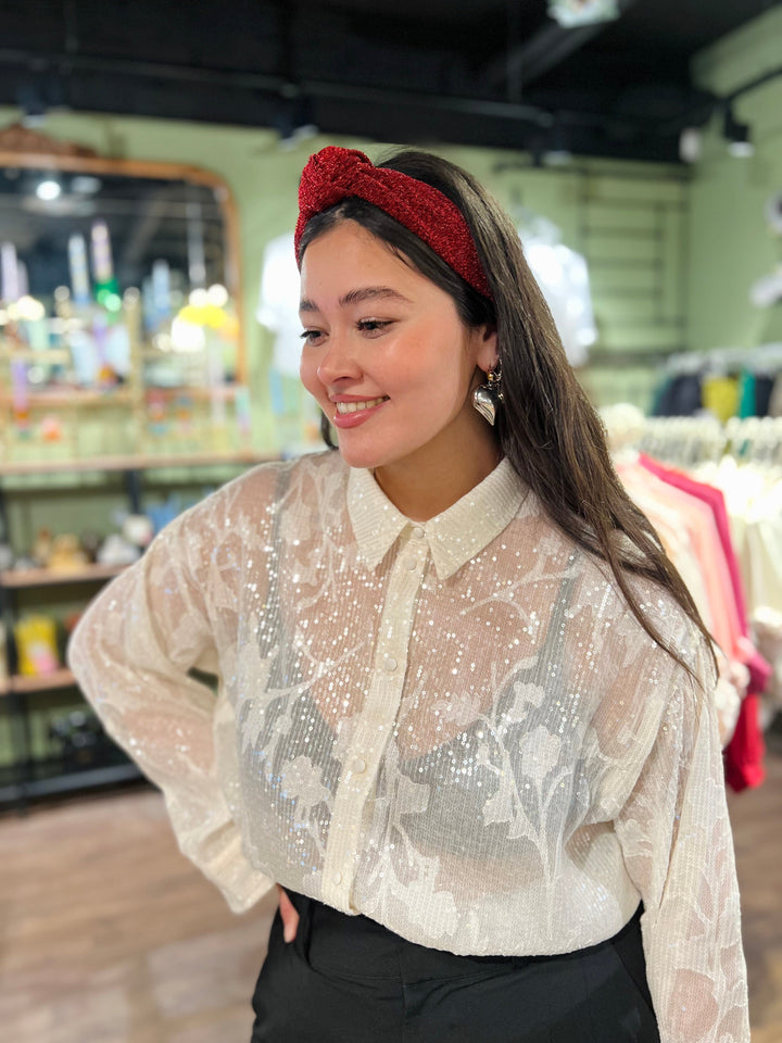 Dianas Vintage hårpynt Hårbånd av restestoff  - rød lurex