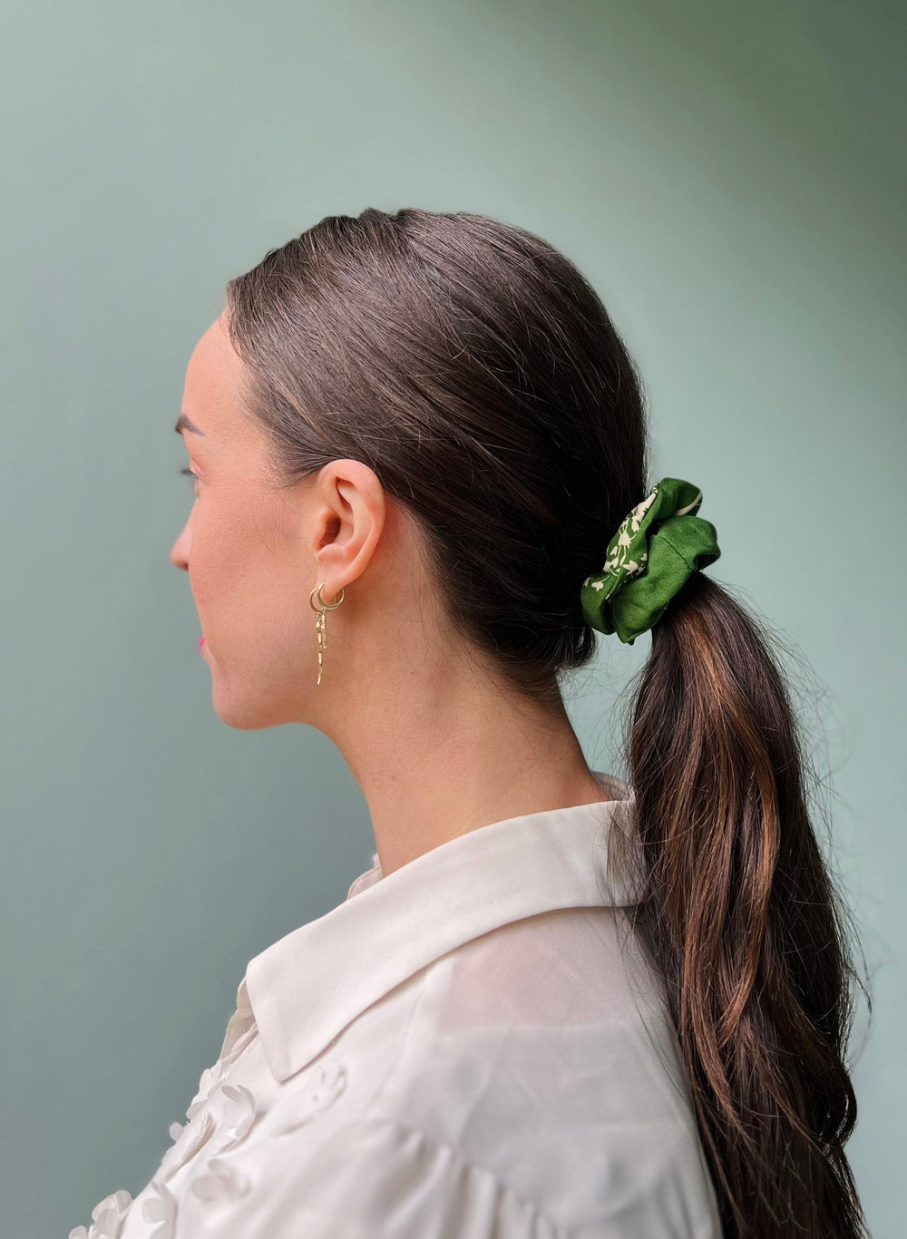 Dianas Vintage hårpynt Scrunchie av restestoff liten - green dream