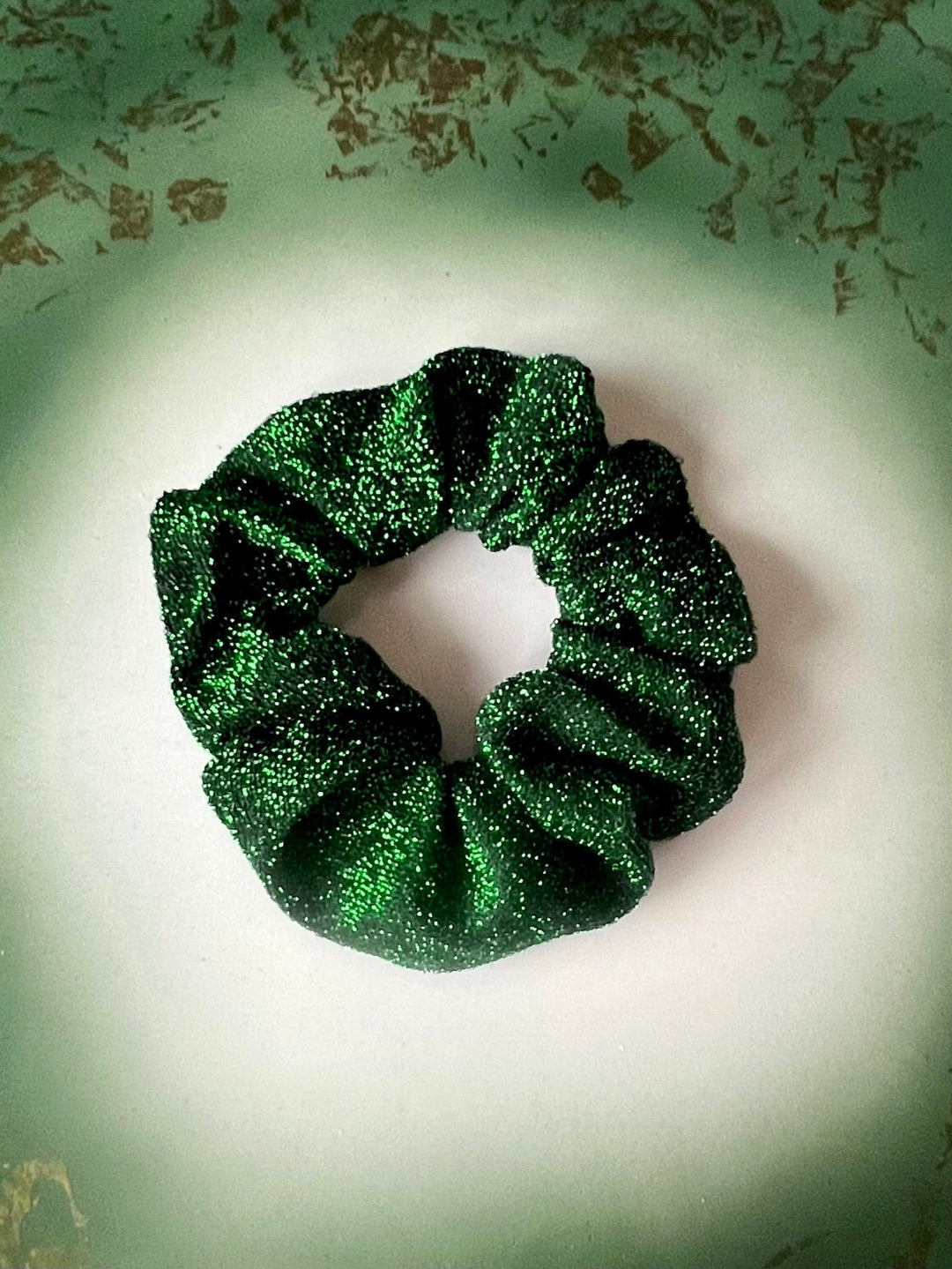 Dianas Vintage hårpynt Scrunchie av restestoff liten - grønn lurex