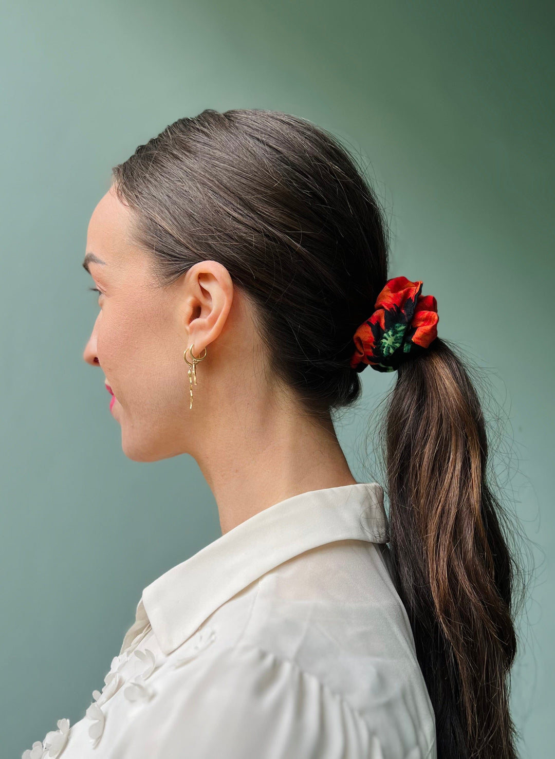 Dianas Vintage hårpynt Scrunchie av restestoff liten - poppy black