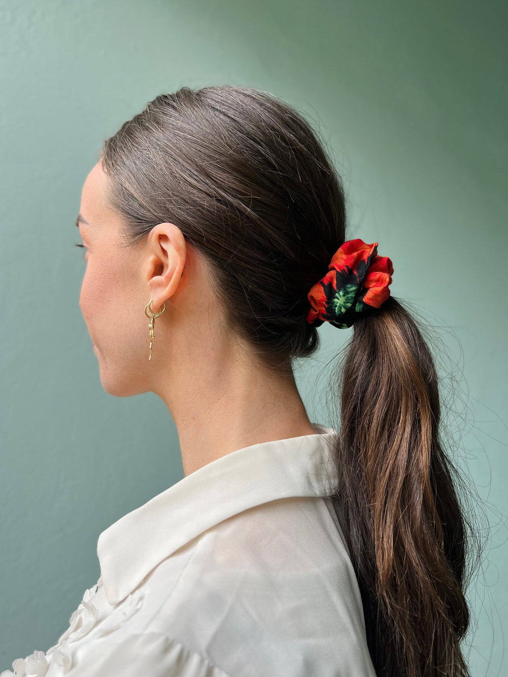 Dianas Vintage hårpynt Scrunchie av restestoff liten - poppy black