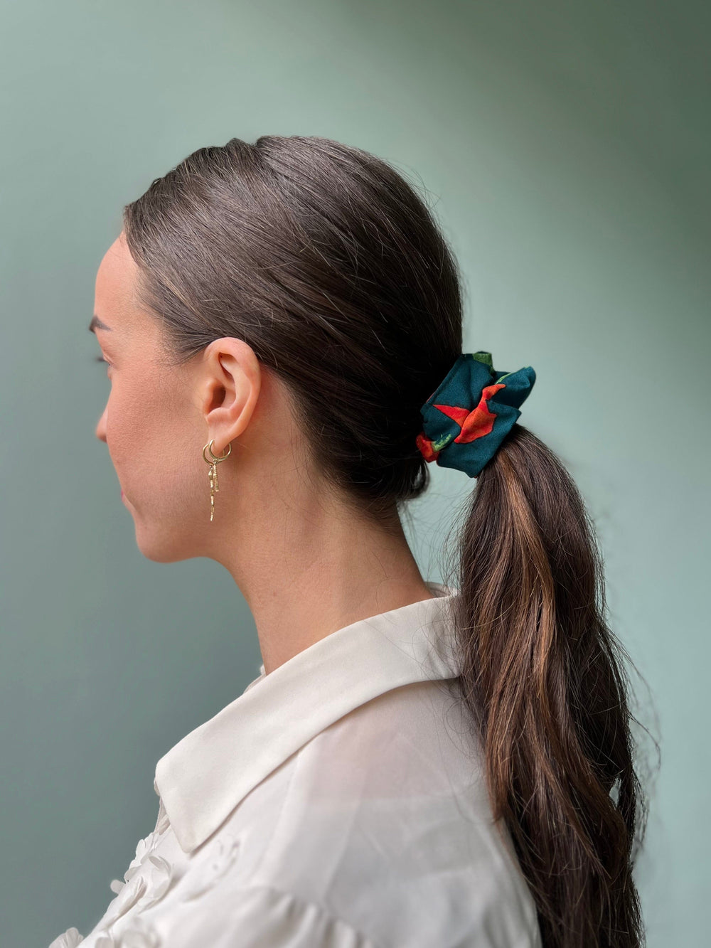 Dianas Vintage hårpynt Scrunchie av restestoff liten - poppy green
