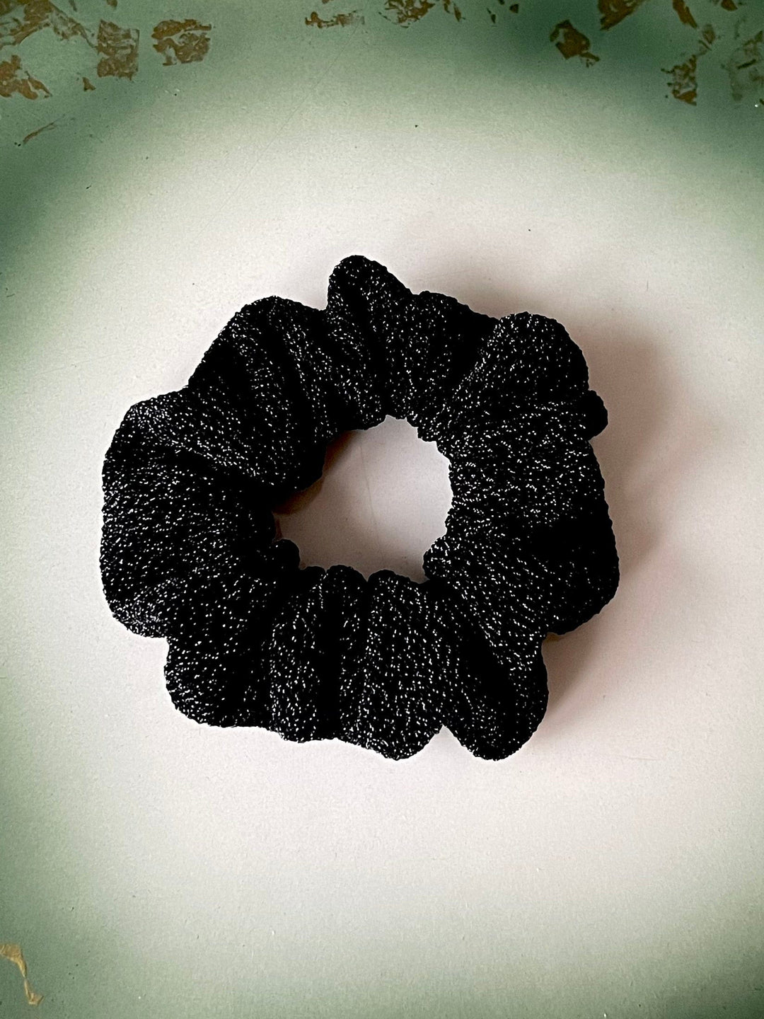 Dianas Vintage hårpynt Scrunchie av restestoff liten - svart lurex