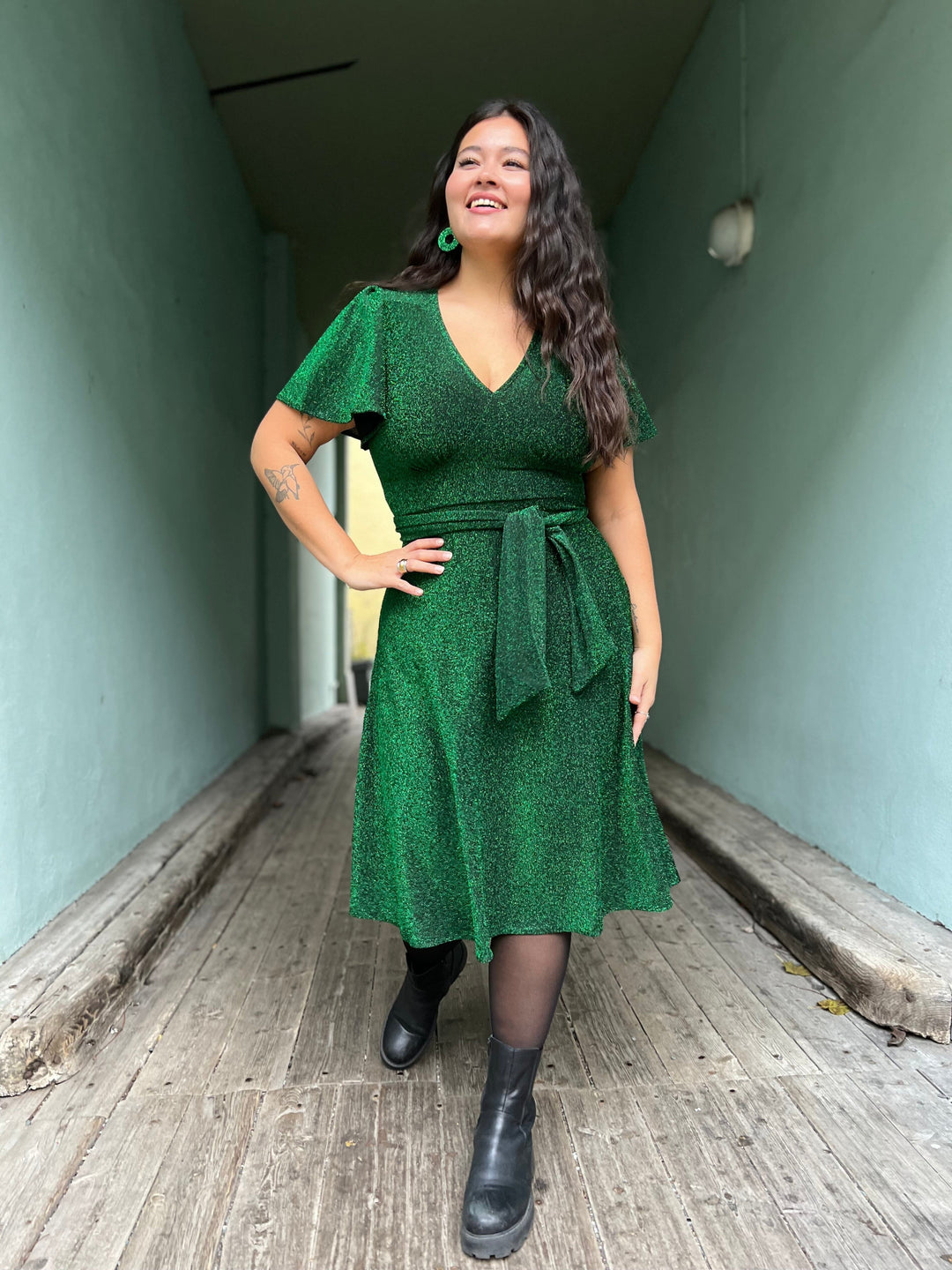 Dianas Vintage hårpynt Scrunchie av restestoff stor - grønn lurex