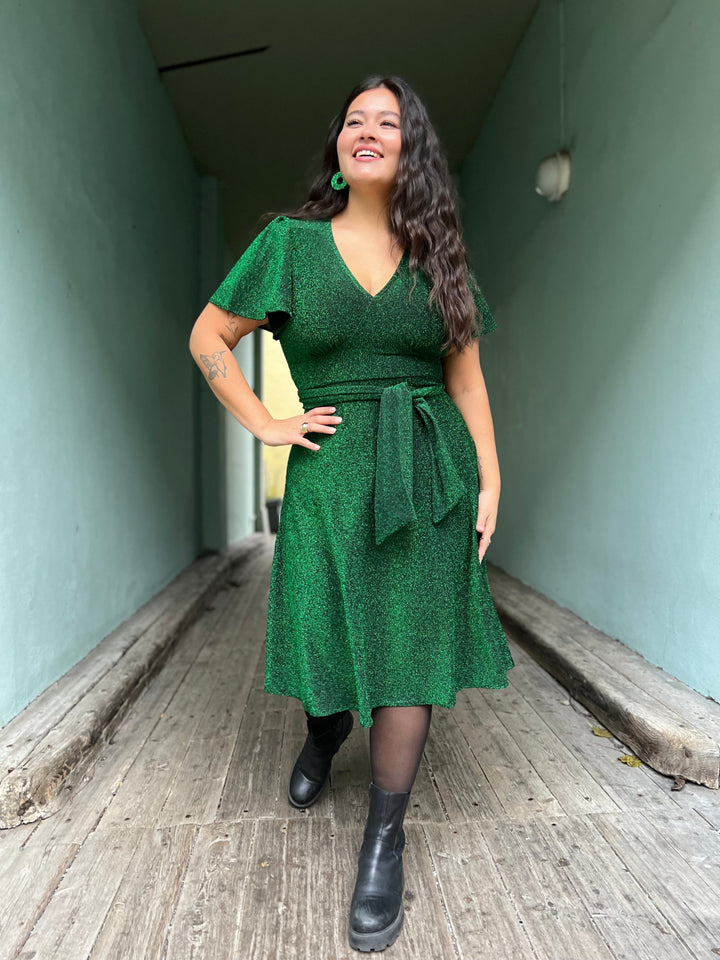 Dianas Vintage hårpynt Scrunchie av restestoff stor - grønn lurex