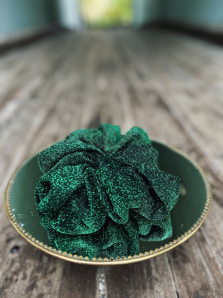 Dianas Vintage hårpynt Scrunchie av restestoff stor - grønn lurex